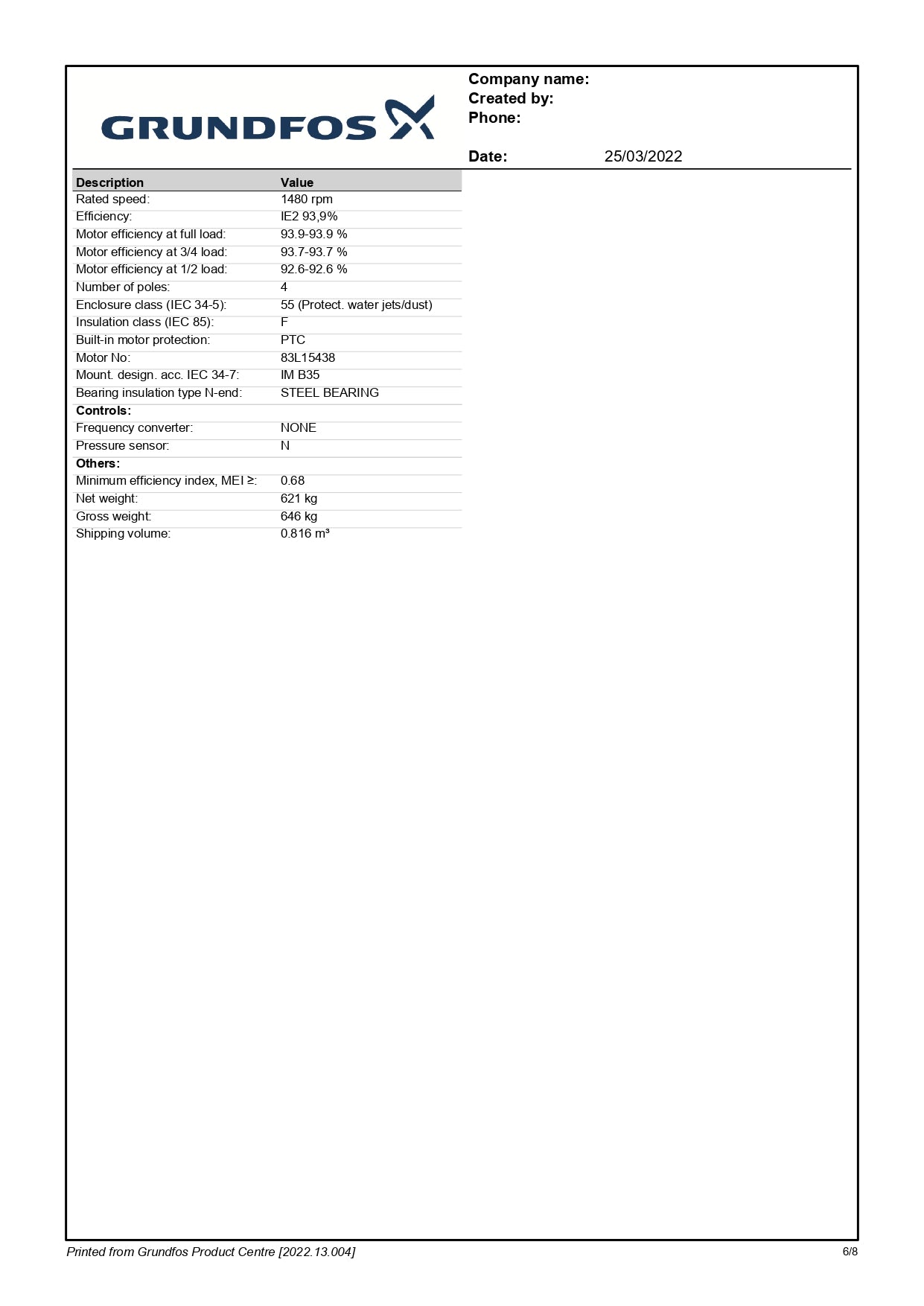 GRUNDFOS Secondary Chilled Water Pump NB 150-315.2/334 AAF1AESBAQEUW3, 4 Years Warranty