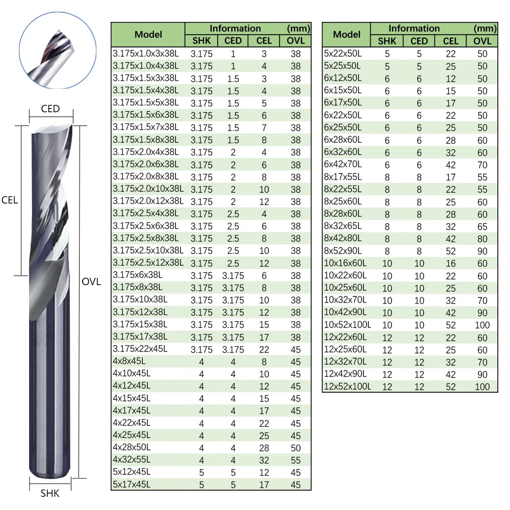 SME Tools  10Pcs 3.175/4/5/6/8/10/12mm Single Flute Milling cutters for Aluminum CNC Tools Solid Carbide,aluminum composite panels