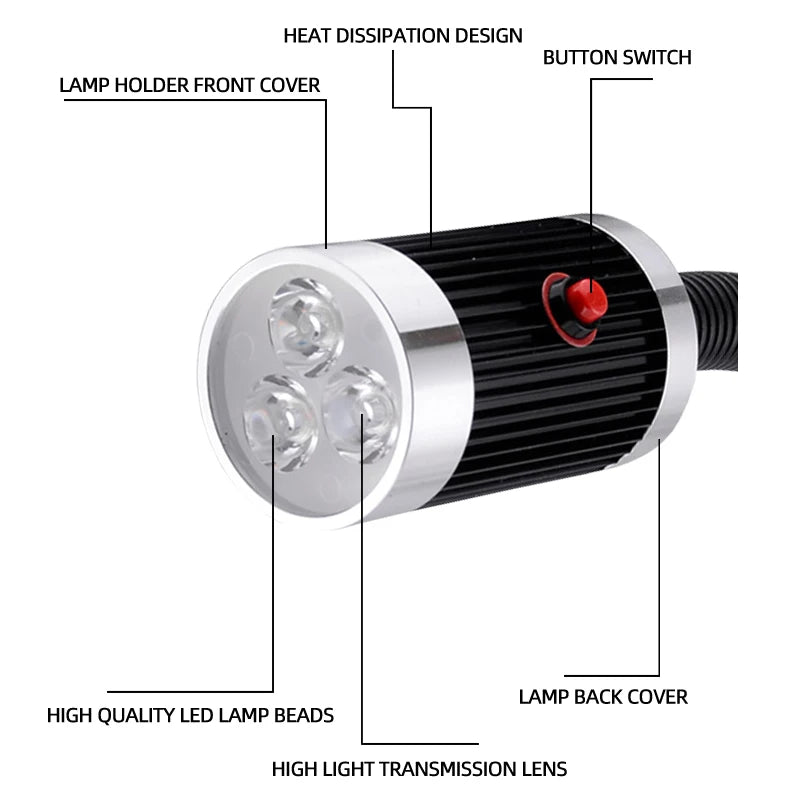 SME TOOLS WJT Led CNC Machine Tool Work Lamp 24v 220v Gooseneck Workshop Working Lights Magnetic / Screw Base Super Bright Industrial Lamp