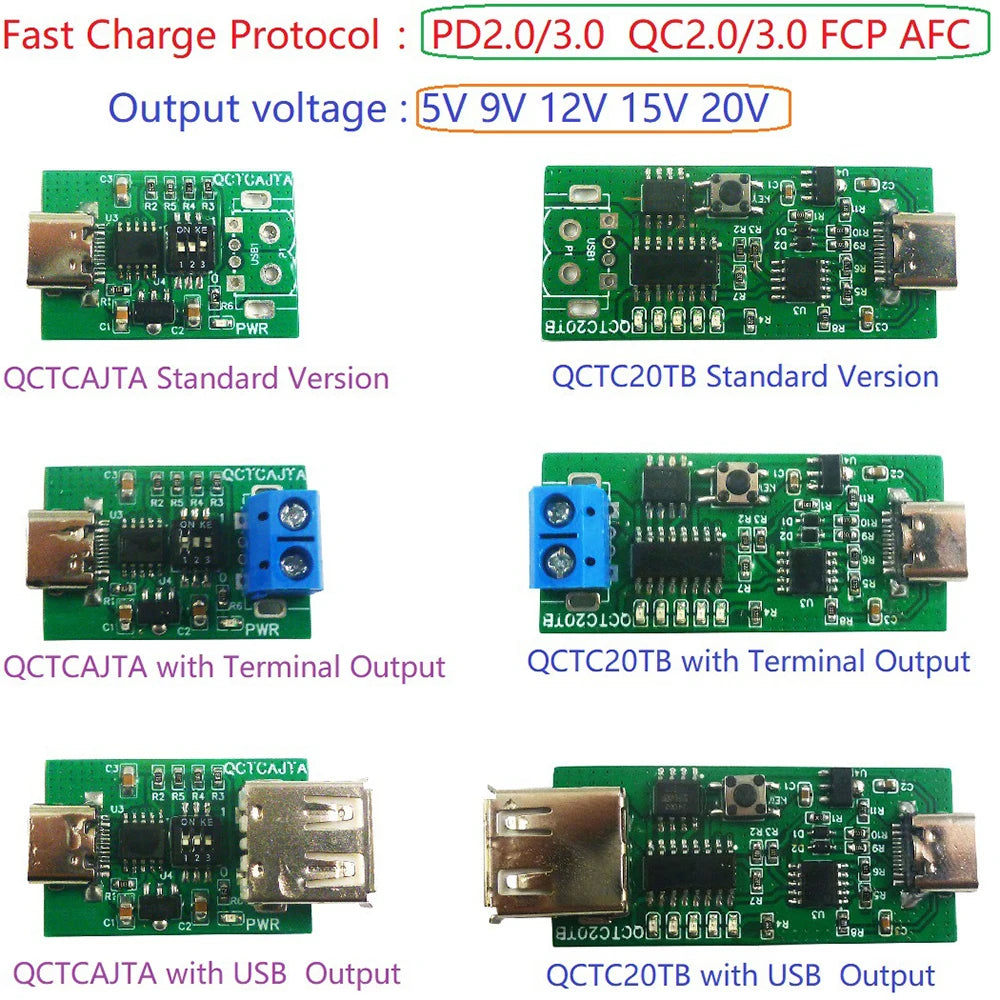 Fast Charge Decoy Trigger Module Type-C PD QC AFC Output Charge Board Module DC 5V 9V 12V 15V 20V For Charger WIFI Router Camera